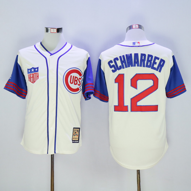 Men Chicago Cubs #12 Schwarber Cream Throwback 1942 MLB Jerseys